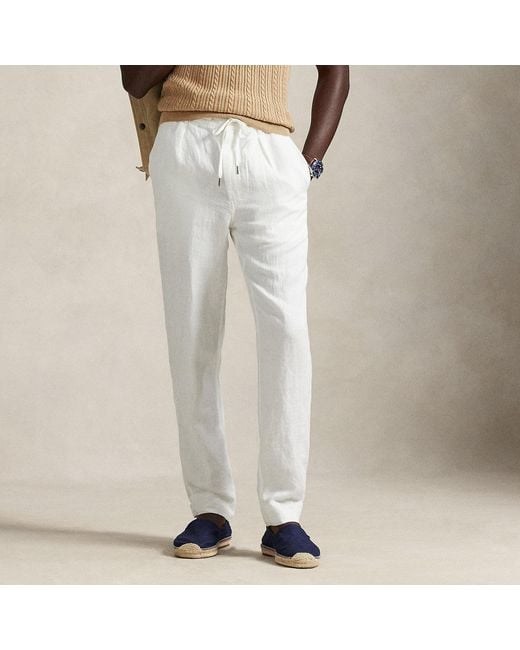 Polo Ralph Lauren White Lateef Slim Tapered Fit Linen Trousers for men