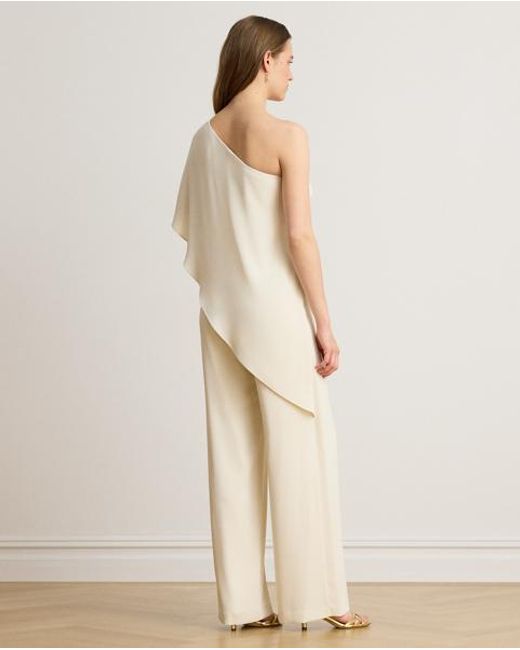 Ralph Lauren Natural Cape Georgette One-Shoulder Jumpsuit