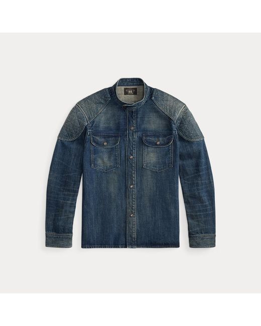 RRL Gray Quilted Denim Shirt Jacket for men