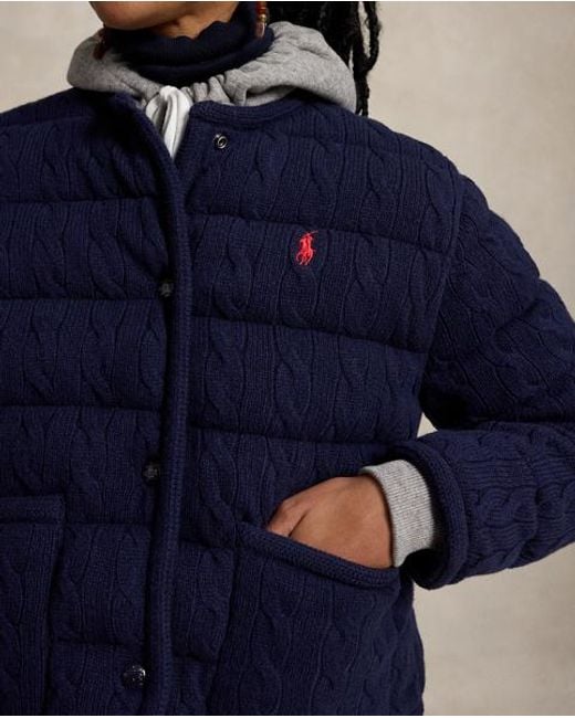 Polo Ralph Lauren Blue Cable Wool-Cashmere Snapped Jacket