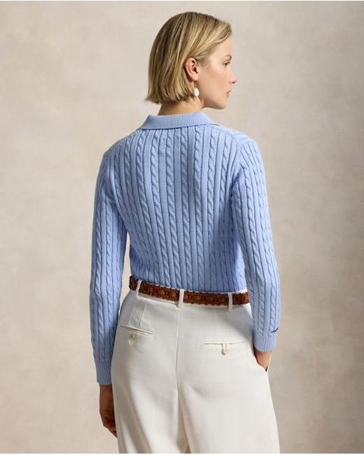 Polo Ralph Lauren Blue Wimbledon Cable Cotton Polo Jumper