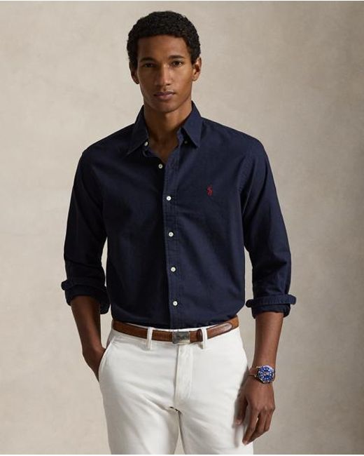 Polo Ralph Lauren Blue Custom Fit Garment-dyed Oxford Shirt for men