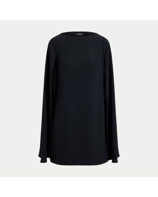 Ralph Lauren Black Cape Georgette Cocktail Dress