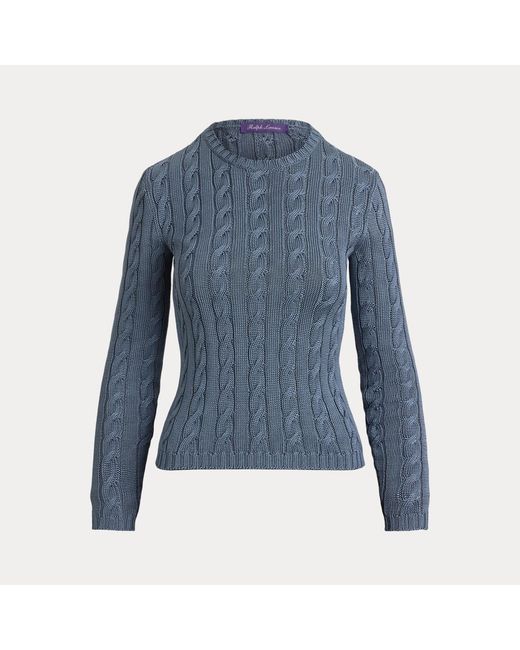 Ralph Lauren Blue Cable-Knit Silk-Blend Crewneck Jumper