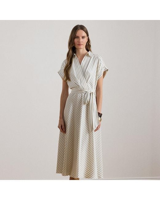Ralph Lauren Natural Striped Belted Twill Dress