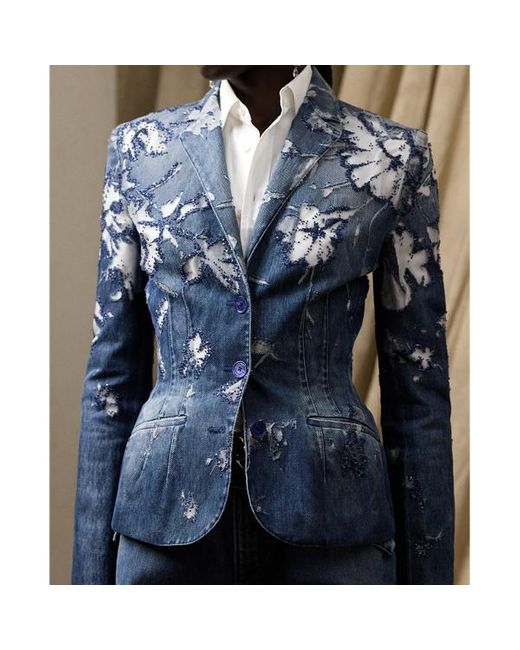 Ralph Lauren Collection Blue Holt Embellished Devore Jacket