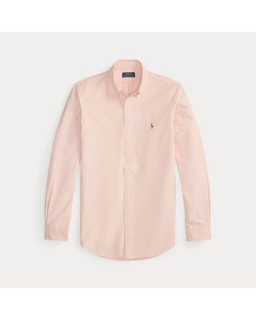Polo Ralph Lauren Pink Custom Fit Striped Oxford Shirt for men