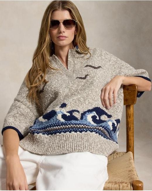 Polo Ralph Lauren Brown Wave-Motif Wool-Blend Jumper