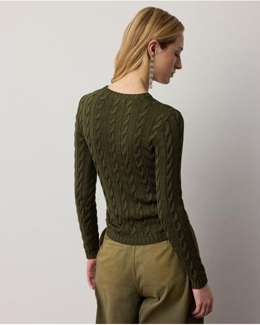 Ralph Lauren Green Cable-Knit Silk-Blend Crewneck Jumper