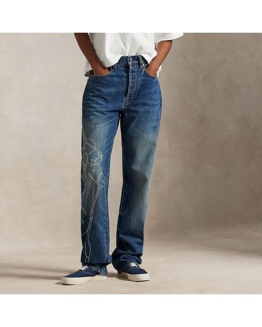 Polo Ralph Lauren Blue Embroidered Relaxed Straight Jeans