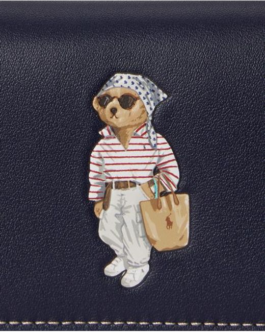 Polo Ralph Lauren Blue Polo Bear Leather Flapped Card Case