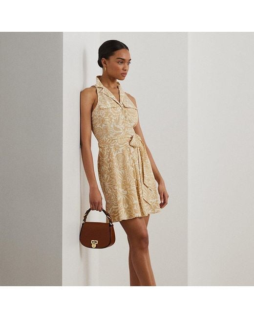 Ralph Lauren Natural Floral Crepe Sleeveless Shirtdress