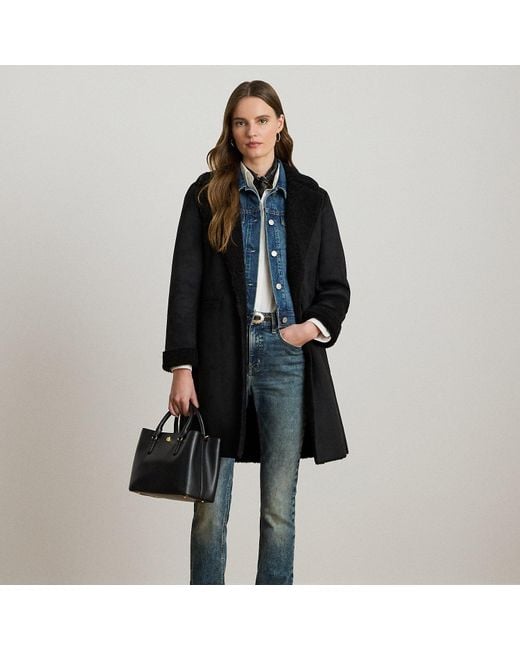 Ralph Lauren Black Faux-Shearling-Suede Coat