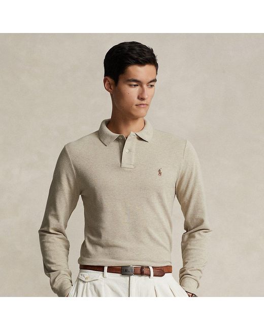 Ralph Lauren Custom Slim Long-sleeve Polo in Natural for Men | Lyst