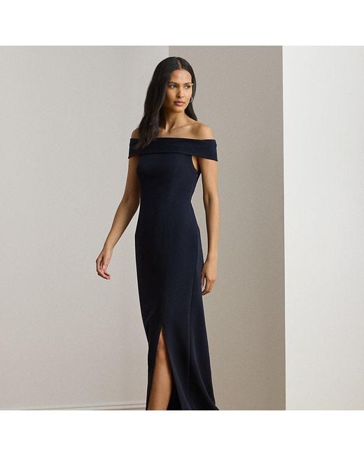Abito lungo in crêpe a spalle scoperte di Ralph Lauren in Blue