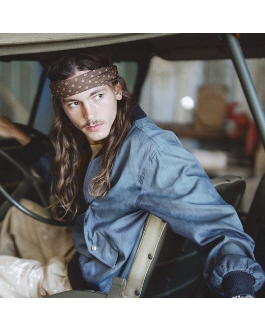 RRL Blue Embroidered Satin Flight Jacket for men