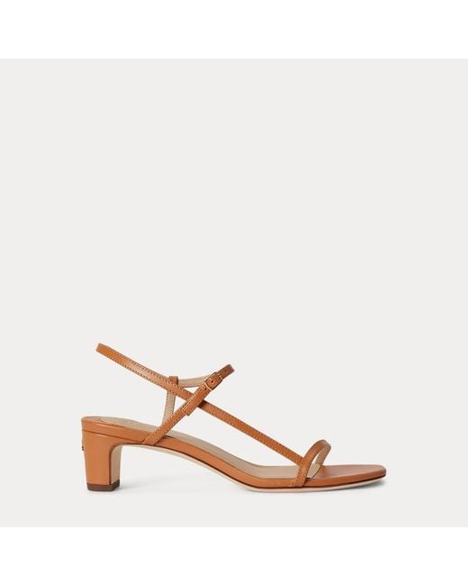 Ralph Lauren Brown Lainee Mid-Heel Nappa Leather Sandal