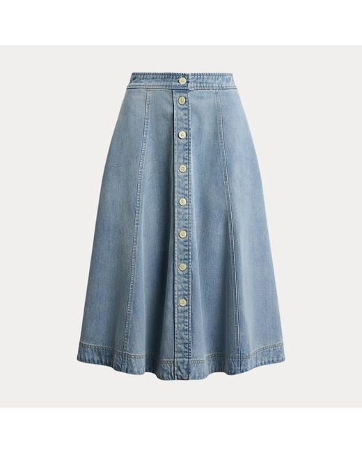 Ralph Lauren Blue Button-Front Denim Midi Skirt