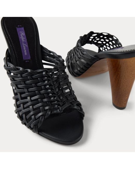 Ralph Lauren Black Adela 95 Mm Woven Lambskin Mule