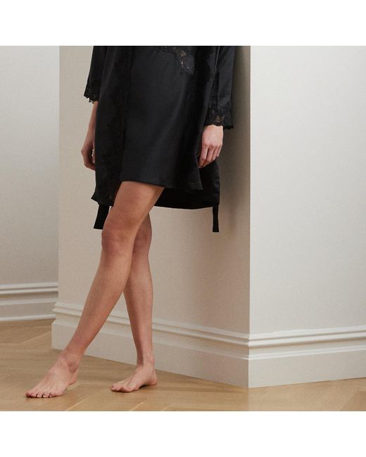 Camisola De Raso Con Ribete De Encaje Ralph Lauren de color Black