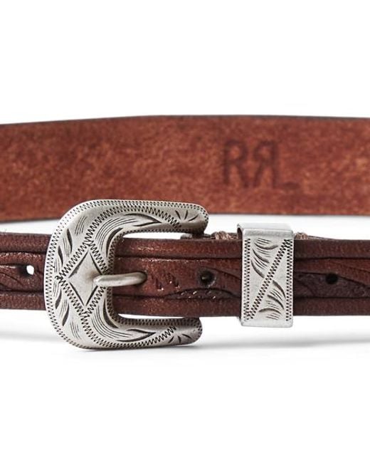 RRL Brown Hand-Tooled Leather Hat Band for men