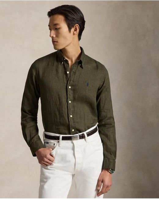 Polo Ralph Lauren Green Custom Fit Linen Shirt for men