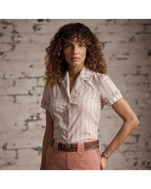 RRL Natural Floral-Print Cotton Tie-Back Blouse