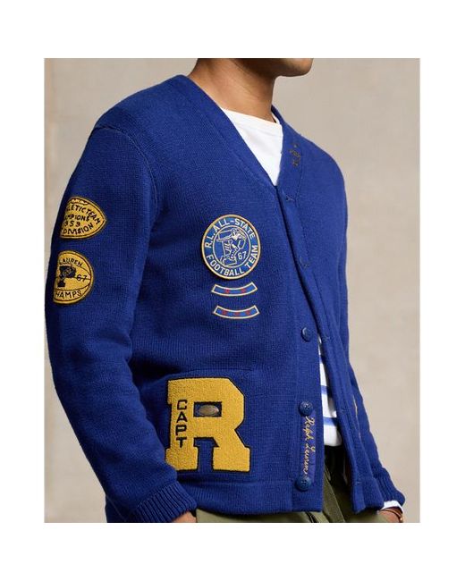 Ralph Lauren Baumwollstrickjacke im College-Stil in Blue für Herren