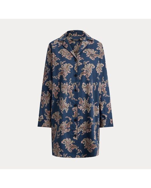 Ralph Lauren Blue Paisley & Floral Sateen Sleep Shirt
