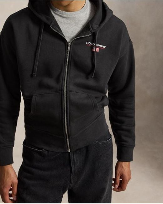 Polo Ralph Lauren Black Relaxed Fit Polo Sport Fleece Hoodie for men