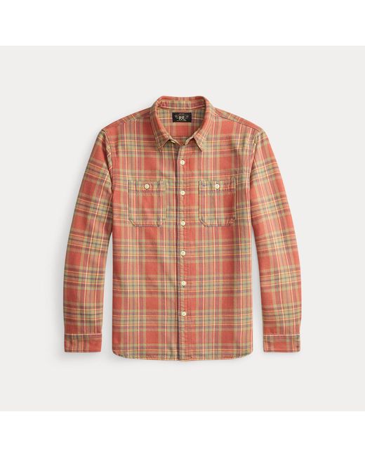 RRL Brown Plaid Twill Workshirt for men