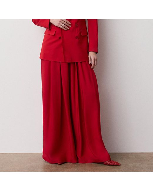 Ralph Lauren Red Vannesa Satin Wide-Leg Trousers
