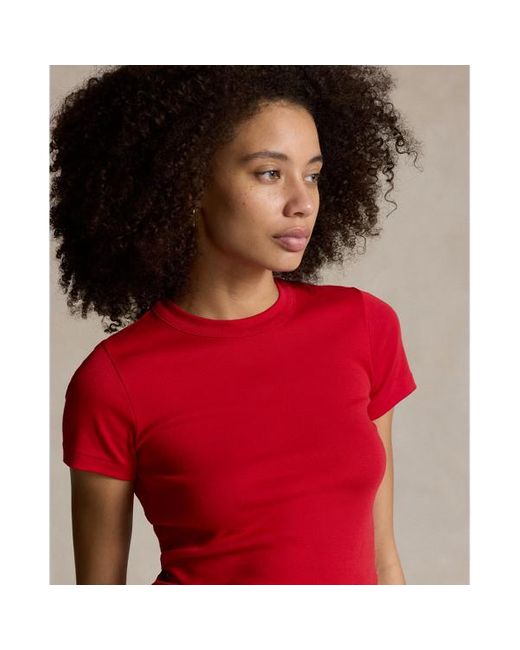 Maglietta in cotone a coste Slim-Fit di Polo Ralph Lauren in Red