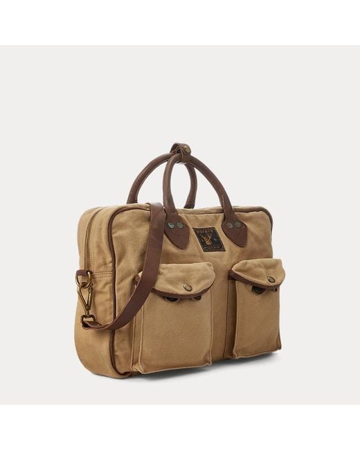 RRL Brown Leather-trim Canvas Briefcase for men