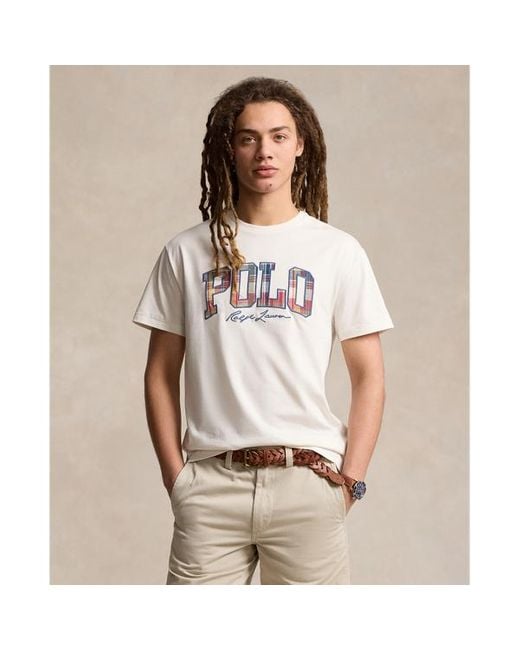 Polo Ralph Lauren White Classic Fit Plaid-logo Jersey T-shirt for men