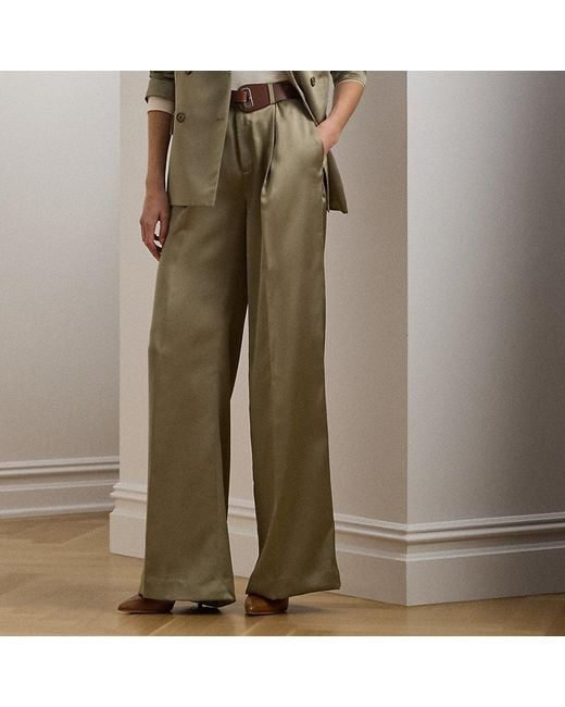 Ralph Lauren Satijnen Charmeuse Broek Met Wijde Pijp in het Green