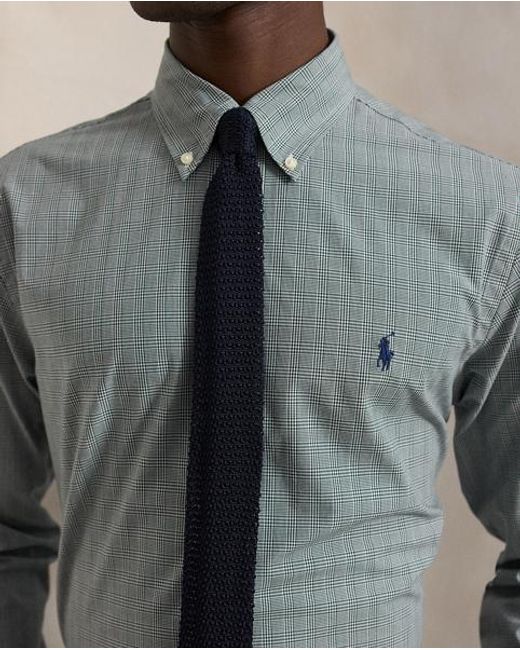 Polo Ralph Lauren Green Custom Fit Checked Stretch Poplin Shirt for men