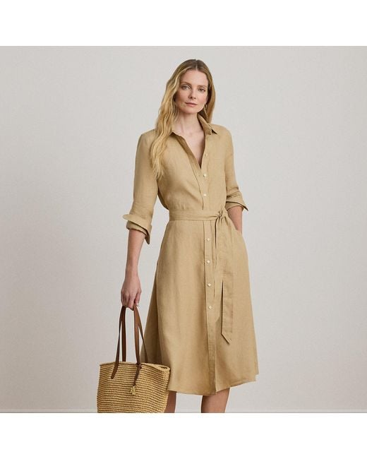 Ralph Lauren Natural Belted Linen Shirtdress