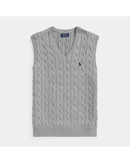 Gilet in maglia di cotone a trecce di Polo Ralph Lauren in Gray da Uomo