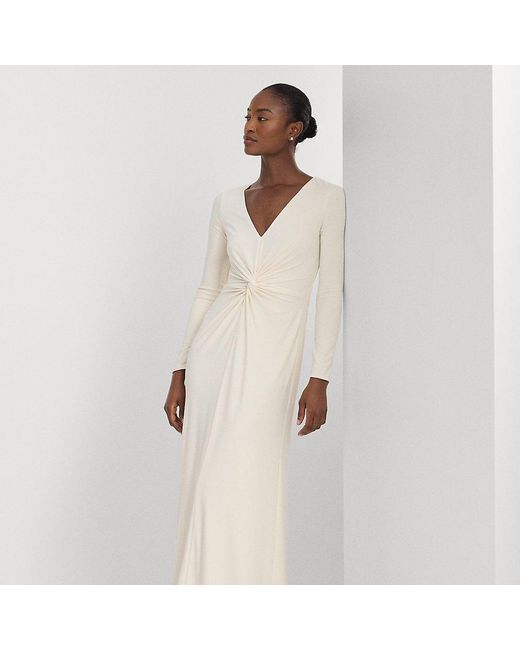 Vestido largo cruzado de punto elástico Lauren by Ralph Lauren de color White