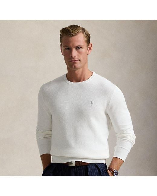 Polo Ralph Lauren Textured Cotton Crewneck Sweater in White for Men Lyst UK