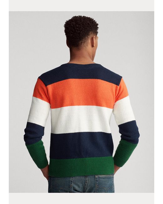 Pull Col Rond Raye En Coton Et Lin Coton Polo Ralph Lauren Pour Homme En Coloris Bleu Lyst