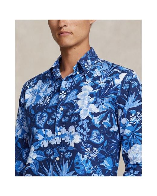 Polo Ralph Lauren Blue Custom Fit Floral Oxford Shirt for men