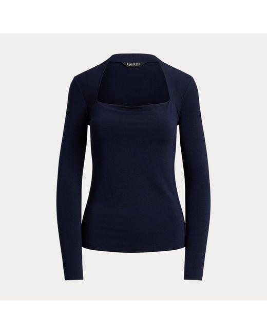 Ralph Lauren Stretch Jersey Top Vierkante Hals in het Blue