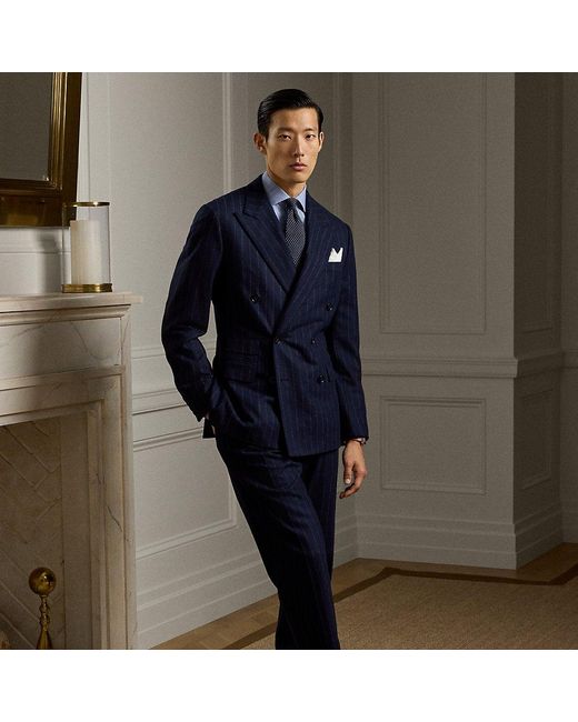 Ralph Lauren Blue Kent Hand-Tailored Chalk-Stripe Suit for men