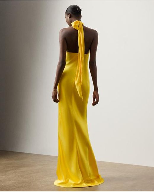 Ralph Lauren Yellow Chilton Stretch Satin Evening Dress
