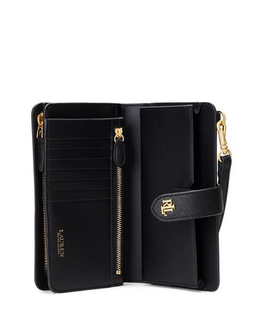 Ralph Lauren Black Crosshatch Leather Tech Wristlet