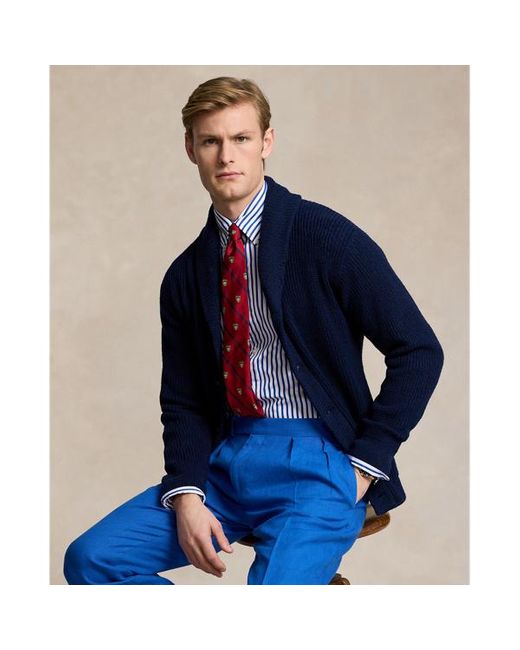 Polo Ralph Lauren Blue Distressed Linen-cotton Shawl Cardigan for men