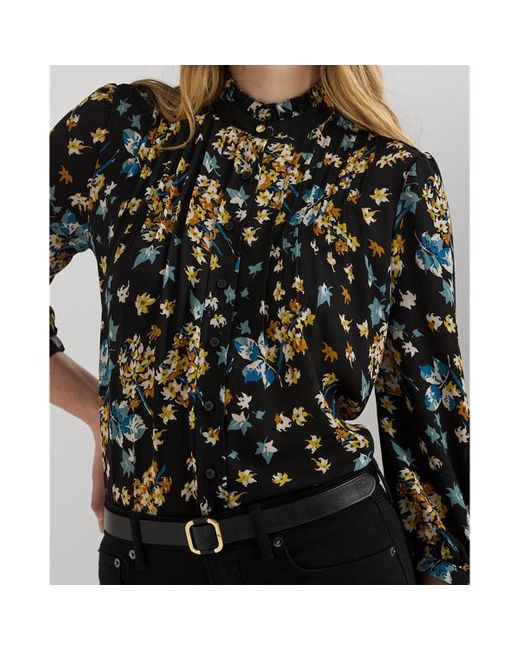 Camisa de georgette con flores Lauren by Ralph Lauren de color Black