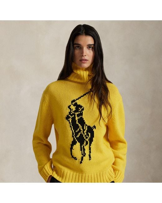 Polo Ralph Lauren Yellow Big Pony Wool Turtleneck Sweater